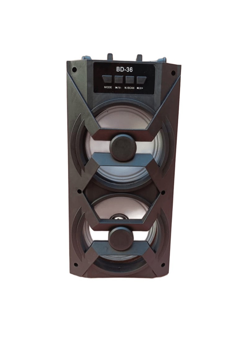 Portable wireless Bluetooth speaker with USB, FM radio and AUX power that delivers high-quality sound, dynamic light show, high-quality audio, and rechargeable battery.