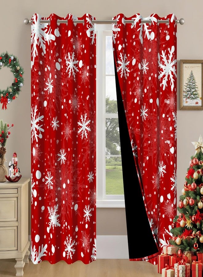 DASHAN Red Christmas Blackout Curtains for Bedroom Living Room 84 inch Length 2 Panels Set, Xmas Snowflake Room Darkening Curtains Snow Winter Thermal Insulated Curtains Window Drapes 52Wx84L - Image 1