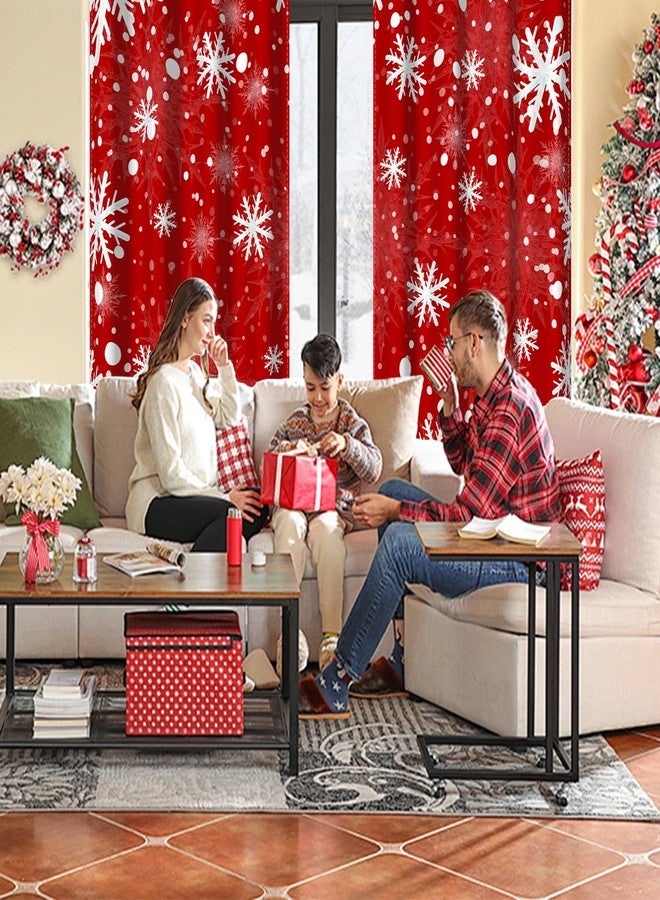 DASHAN Red Christmas Blackout Curtains for Bedroom Living Room 84 inch Length 2 Panels Set, Xmas Snowflake Room Darkening Curtains Snow Winter Thermal Insulated Curtains Window Drapes 52Wx84L - Image 3
