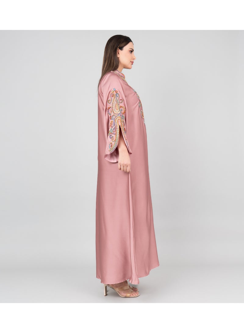 اكسا جلابية مطرزة عصرية وردي - Image 3