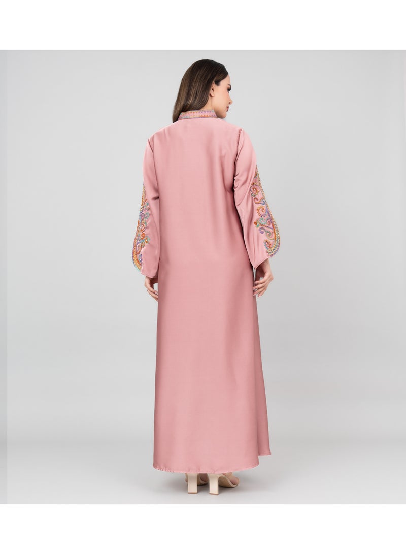 اكسا جلابية مطرزة عصرية وردي - Image 2