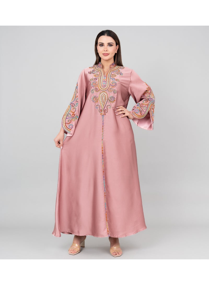 اكسا جلابية مطرزة عصرية وردي - Image 1