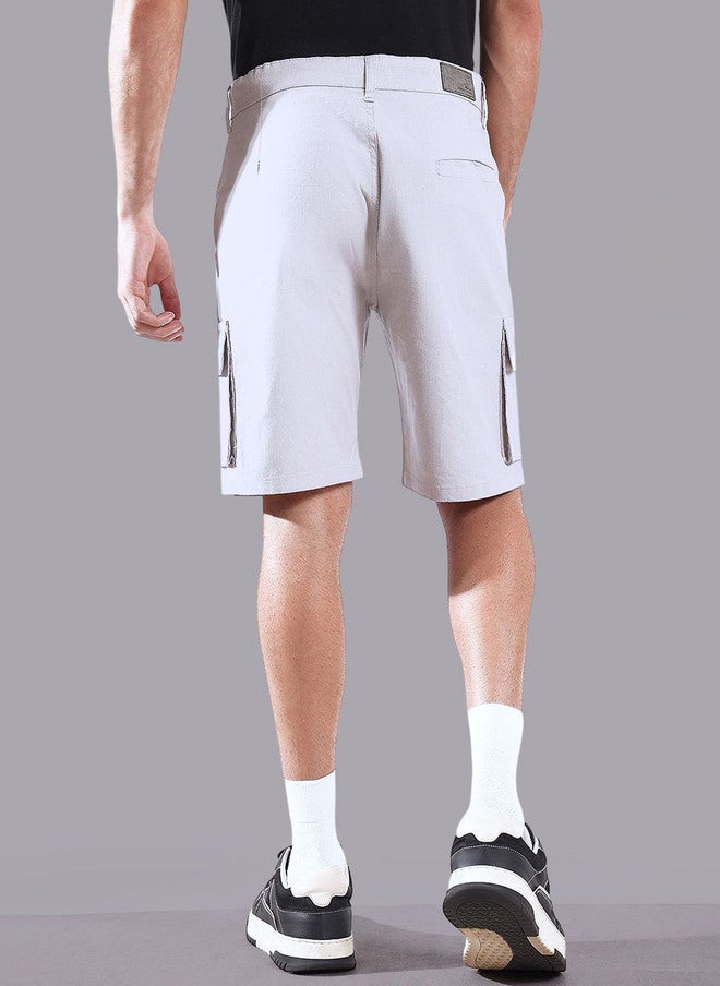 Hence Men Solid Mid-Rise Regular Fit Cargo Shorts - Image 3