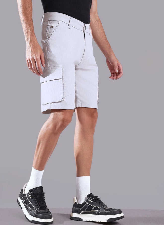 Hence Men Solid Mid-Rise Regular Fit Cargo Shorts - Image 2