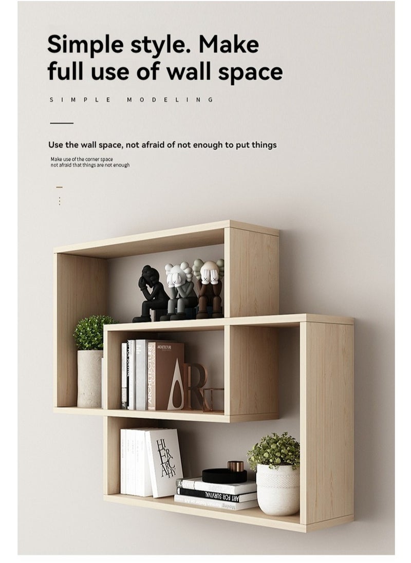 Creative Floating Shelf Wooden Plant Decor Shelf Easy to Assemble Wall Mount Book Shelves for Bedroom Living Room Office
