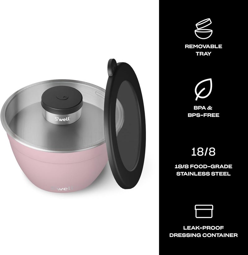 S'well Stainless Steel Salad Bowl Kit 64oz, Pink Topaz, Comes with 2oz Mini Canister and Removable Tray for Organization, Leakproof, Easy to Clean, Dishwasher Safe - Image 2