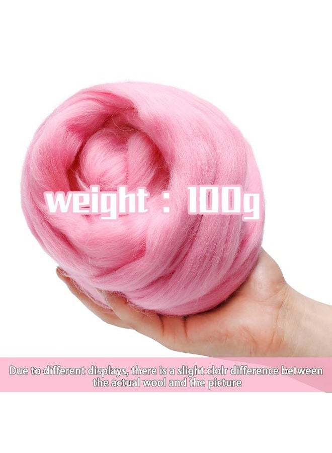 JUPEAN 3.53oz Wool Roving Yarn, Fiber Roving Wool Top, Wool Felting Supplies, Pure Wool, Chunky Yarn, Spinning Wool Roving for Needle Felting Wet Felting DIY Hand Spinning (Pink) - Image 2