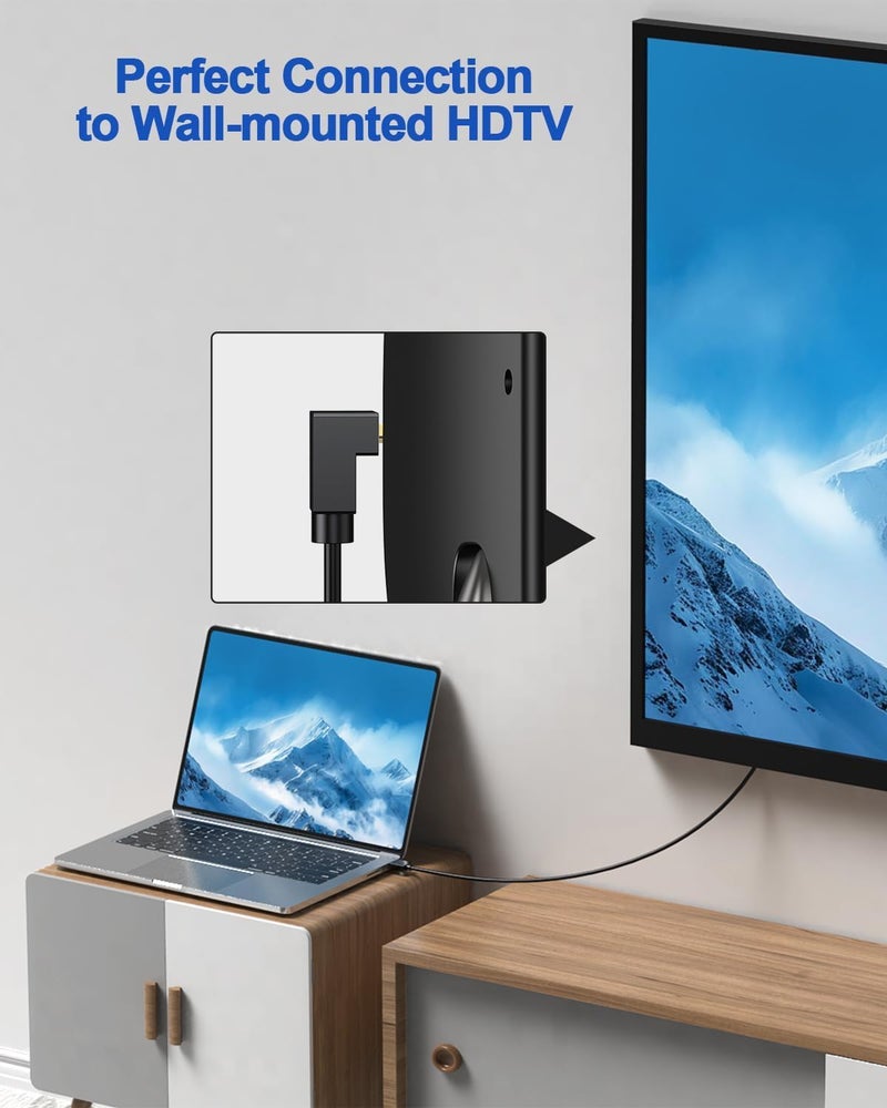 كاست ويف كابل HDMI بزاوية قائمة 90 درجة، كابل عالي السرعة من نوع HDMI إلى HDMI (دعم لتقنيات 4K@60Hz، 2K@120Hz، 1080P، 3D، HDR، ARC)، مناسب لأ��هزة HDTV، Blu-ray، Roku TV، Xbox، PS5/PS4، والشاشات، طول الكابل 1 متر. - Image 4