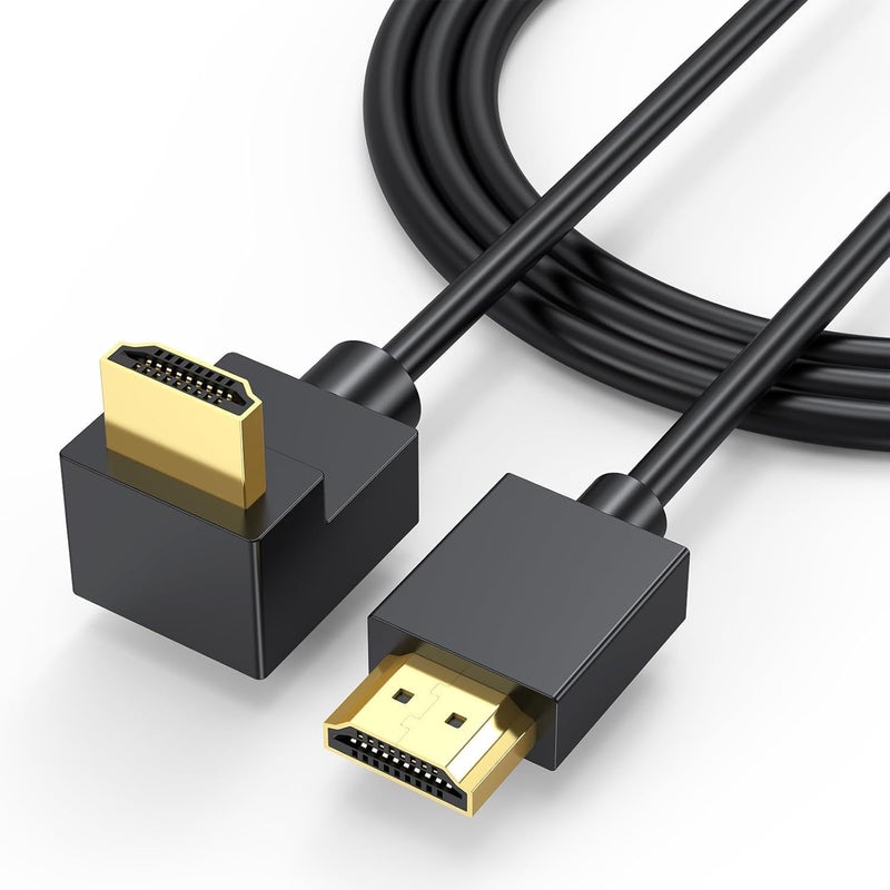 كاست ويف كابل HDMI بزاوية قائمة 90 درجة، كابل عالي السرعة من نوع HDMI إلى HDMI (دعم لتقنيات 4K@60Hz، 2K@120Hz، 1080P، 3D، HDR، ARC)، مناسب لأ��هزة HDTV، Blu-ray، Roku TV، Xbox، PS5/PS4، والشاشات، طول الكابل 1 متر. - Image 1