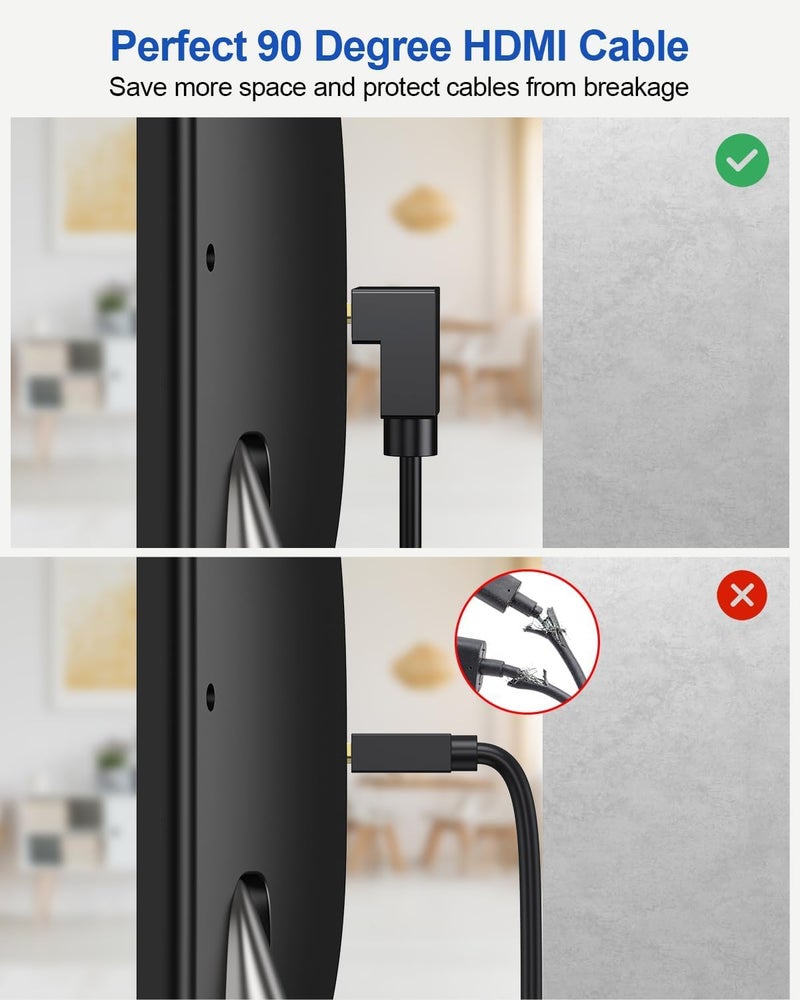كاست ويف كابل HDMI بزاوية قائمة 90 درجة، كابل عالي السرعة من نوع HDMI إلى HDMI (دعم لتقنيات 4K@60Hz، 2K@120Hz، 1080P، 3D، HDR، ARC)، مناسب لأ��هزة HDTV، Blu-ray، Roku TV، Xbox، PS5/PS4، والشاشات، طول الكابل 1 متر. - Image 3