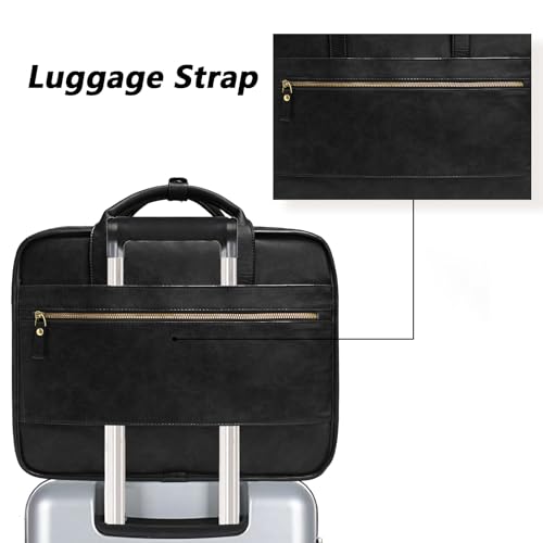 Bosidu Leather Briefcase for Men - 15.6 Inch Business Laptop Bag - Water Resistant Vintage Messenger Bag - Black - Image 5