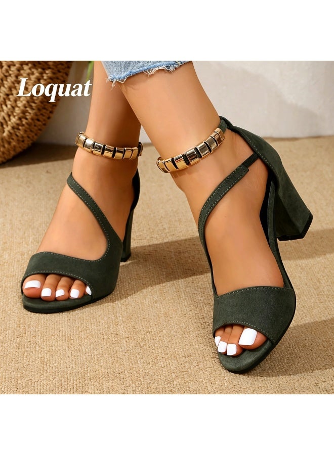 Loquat Women's Transparent Rhinestone Flower High Heels or Women's Square Toe High Heel Sandals or Women's Block Heel High Heels Y01 Green - Image 1