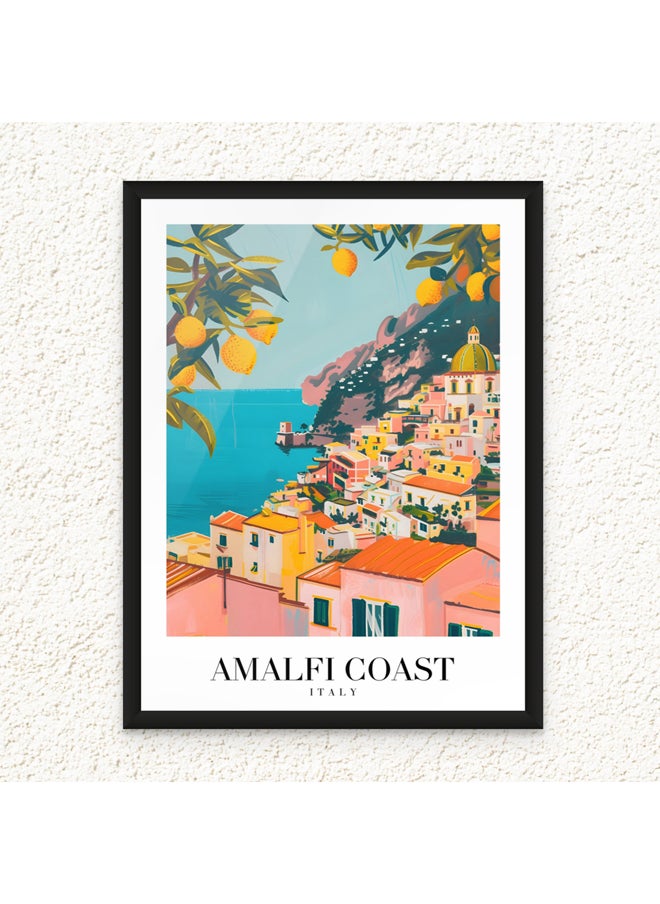 Art Decor - Art Decor Framed Fine Art Portrait Print of Amalfi Coast Travel Italy Coastal Scenic Mediterranean Landscape European Poster Wall Décor for Home Living Room Bedroom Office Hotels - Image 1