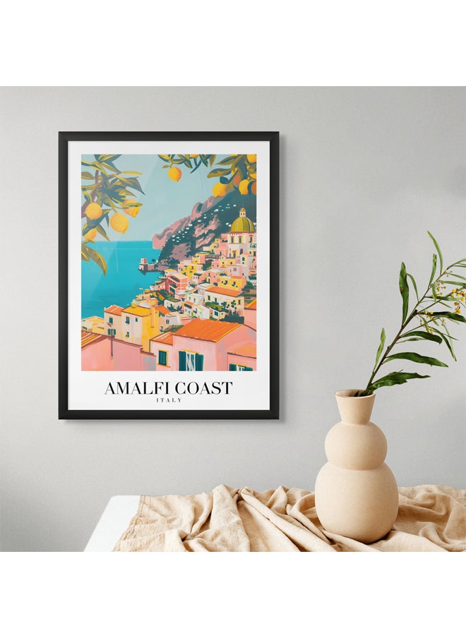 Art Decor - Art Decor Framed Fine Art Portrait Print of Amalfi Coast Travel Italy Coastal Scenic Mediterranean Landscape European Poster Wall Décor for Home Living Room Bedroom Office Hotels - Image 1