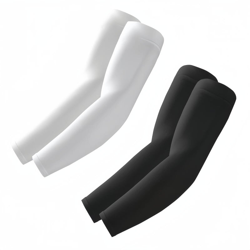 ROXUN 2 Pairs Arm Sleeves, Cooling UV Sun Protection Sports Compression for Men/Women Black+White - Image 1