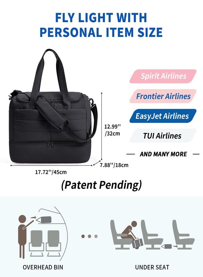 WANDF For Spirit Airlines Personal Item Bag 18x14x8, Lightweight Puffer Travel Duffle Bag for Women with Shoe Compartment & TSA Toiletry Bag Gym Hospital Carry-On Weekender Overnight (Black) - Image 3