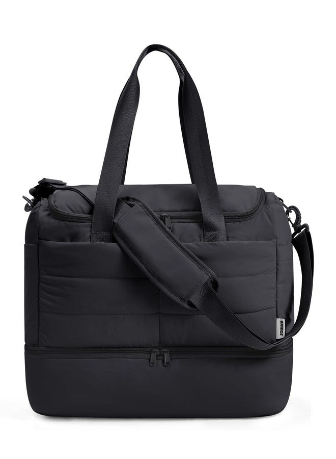WANDF For Spirit Airlines Personal Item Bag 18x14x8, Lightweight Puffer Travel Duffle Bag for Women with Shoe Compartment & TSA Toiletry Bag Gym Hospital Carry-On Weekender Overnight (Black) - Image 1