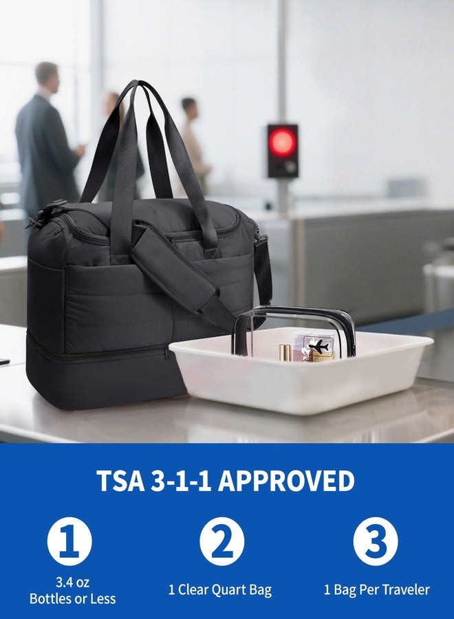 WANDF For Spirit Airlines Personal Item Bag 18x14x8, Lightweight Puffer Travel Duffle Bag for Women with Shoe Compartment & TSA Toiletry Bag Gym Hospital Carry-On Weekender Overnight (Black) - Image 2