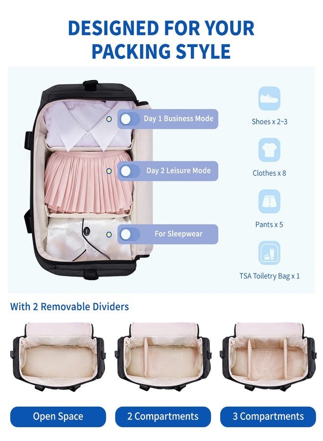 WANDF For Spirit Airlines Personal Item Bag 18x14x8, Lightweight Puffer Travel Duffle Bag for Women with Shoe Compartment & TSA Toiletry Bag Gym Hospital Carry-On Weekender Overnight (Black) - Image 4