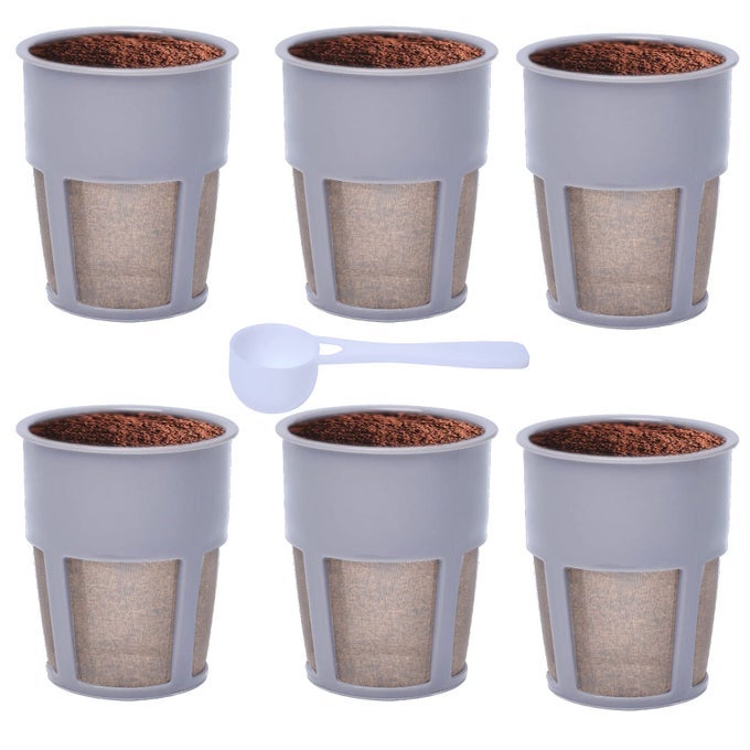 K250 EXTRA REUSABLE COFFEE INNER FILTER FOR COMPATIBLE WITH KEURIGG MY K CUP 20 K300 K350 K375 K400 K450 K475 UNIVERSAL GREY PACK OF 6 WITH COFFEE SPOON