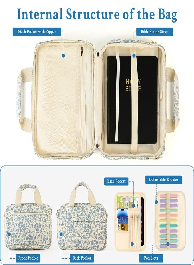 Lemoobolsa Bible Cover Case for Women, Large Quilted Bible Bag with Bible Study Supplies 5*Sticker & 5*Highlighter & 5*Pen, Stylish Church Bag Journaling Kit, Mothers Day Christian Gifts (Blue Floral) - Image 3