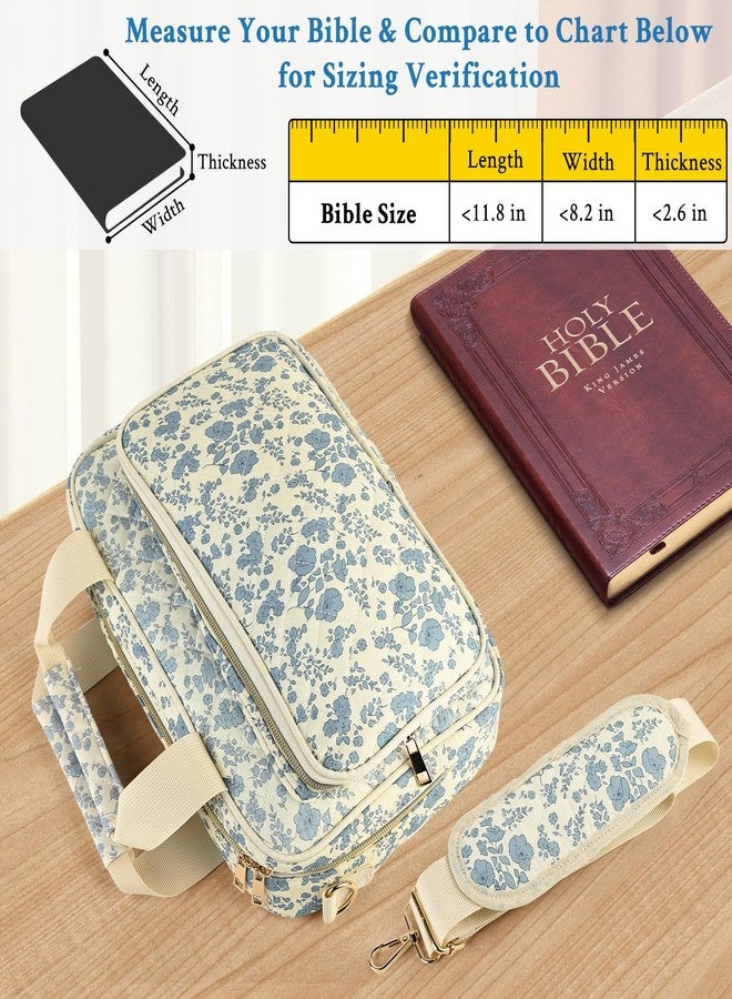 Lemoobolsa Bible Cover Case for Women, Large Quilted Bible Bag with Bible Study Supplies 5*Sticker & 5*Highlighter & 5*Pen, Stylish Church Bag Journaling Kit, Mothers Day Christian Gifts (Blue Floral) - Image 4