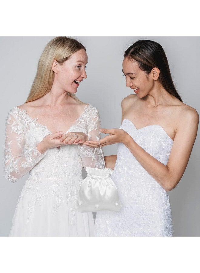 LUOEM Satin Bridal Wedding Money Bag White Bridal Bridesmaid Satin Flower Decorated Bag Handbag With Pearl For Dollar Dance Bridal Purse Wedding Favor - Image 5