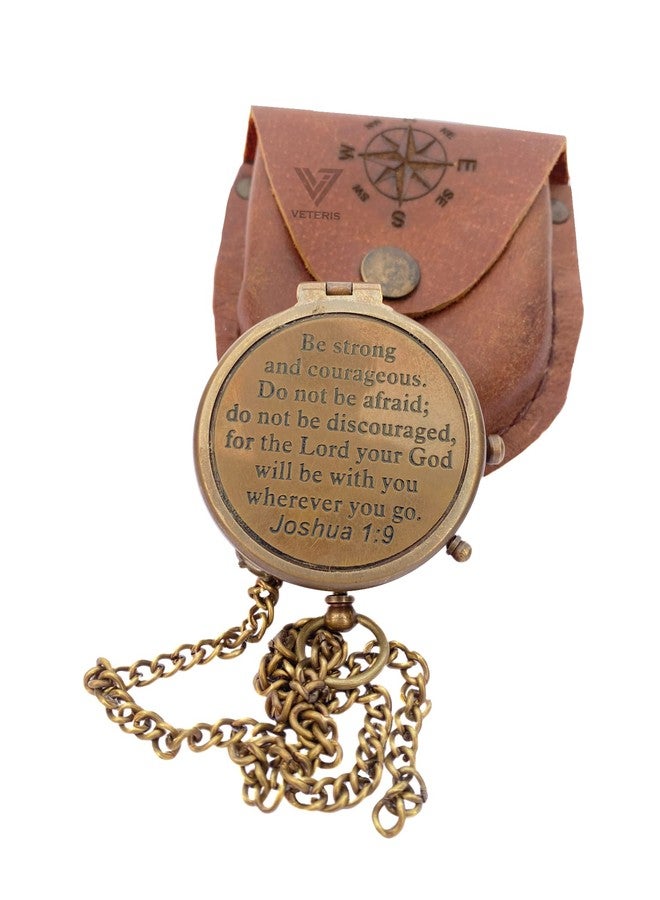 VETERIS Be Strong & Courageous Brass Compass | Engraved Religious Joshua 1:9 Quote Birthday Gift, Baptism Confirmation Gifts idea for Boy Girl Men Women (Be Strong & Courageous) - Image 1