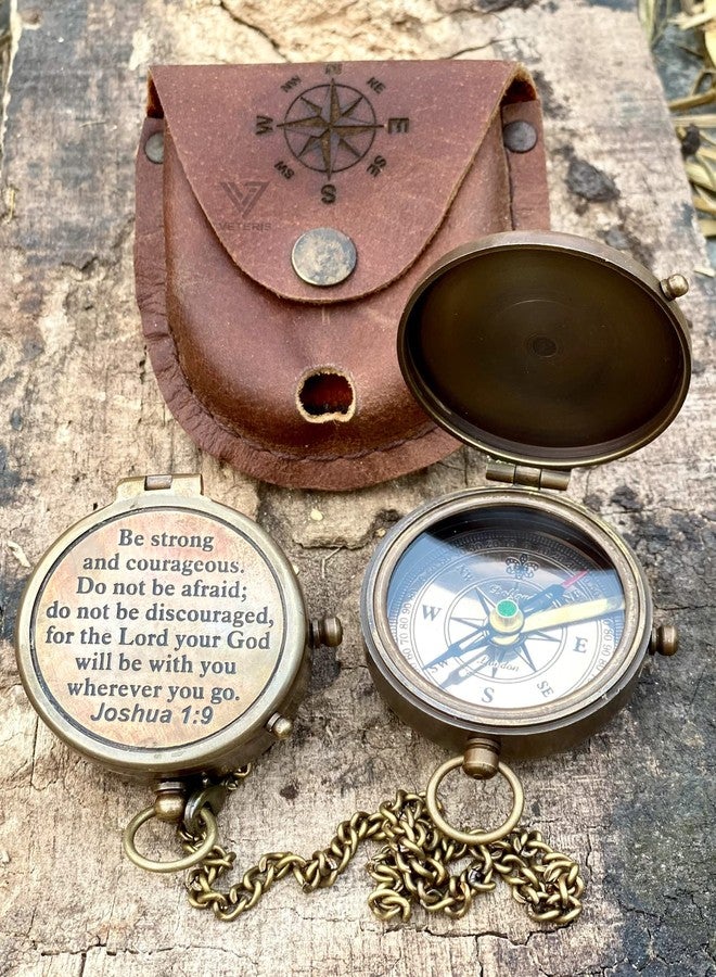 VETERIS Be Strong & Courageous Brass Compass | Engraved Religious Joshua 1:9 Quote Birthday Gift, Baptism Confirmation Gifts idea for Boy Girl Men Women (Be Strong & Courageous) - Image 2