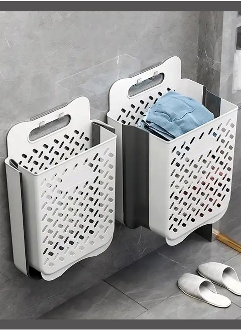 Space-Saving Collapsible Laundry Basket with Carry Handle - Plastic Storage Box, Hangs on Wall, Convenient Handles for Easy Transport