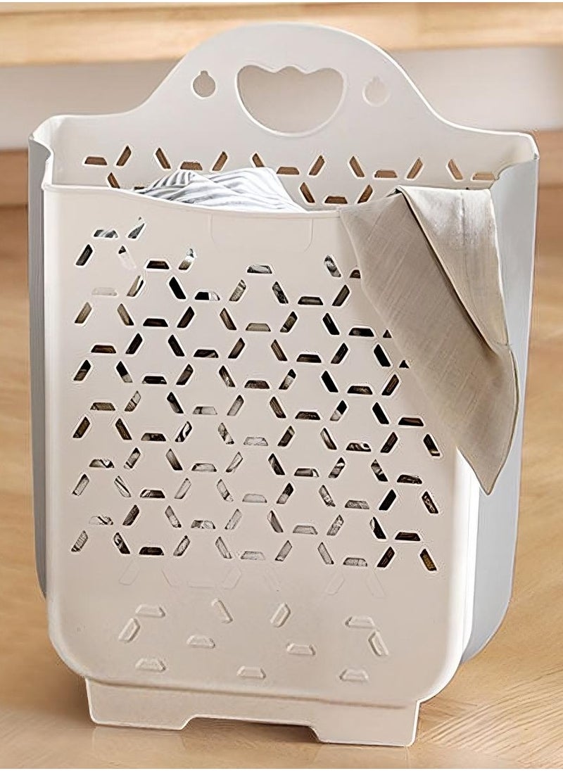 Space-Saving Collapsible Laundry Basket with Carry Handle - Plastic Storage Box, Hangs on Wall, Convenient Handles for Easy Transport