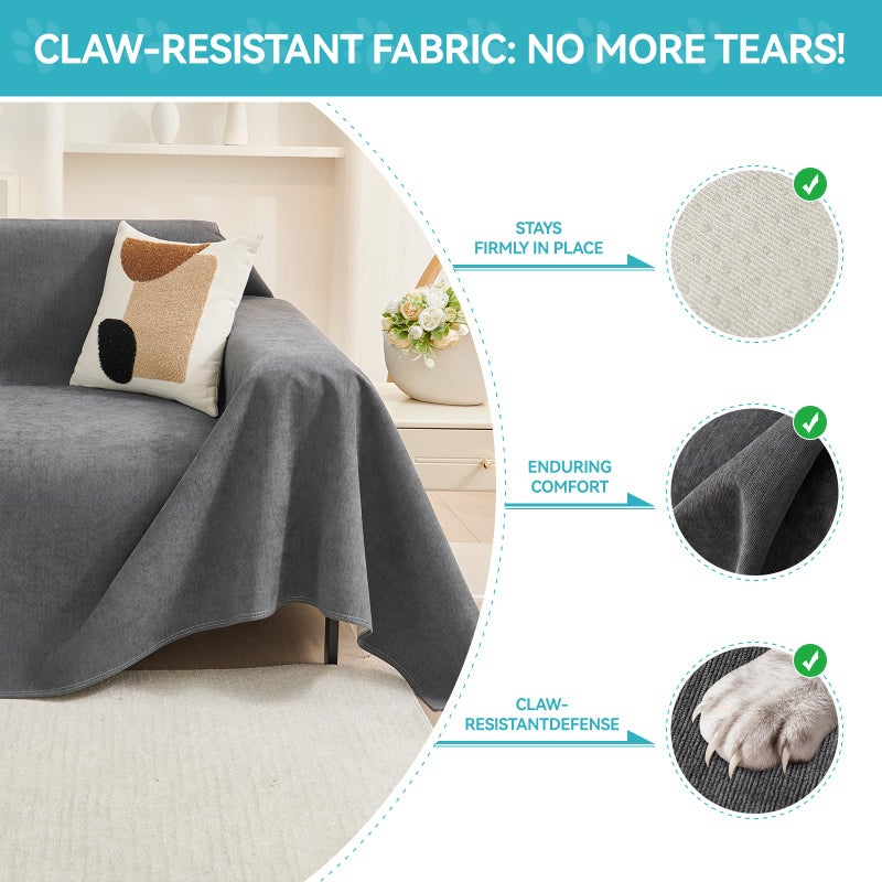 Warmstar Couch Protector from Cat Claws, Waterproof Couch Cover Anti Slip,Couch Cover 3 Cushion Sofa Washable,Anti-Scratch Pet Sofa Cover Heavy Duty,71"X118", Dark Grey - Image 3
