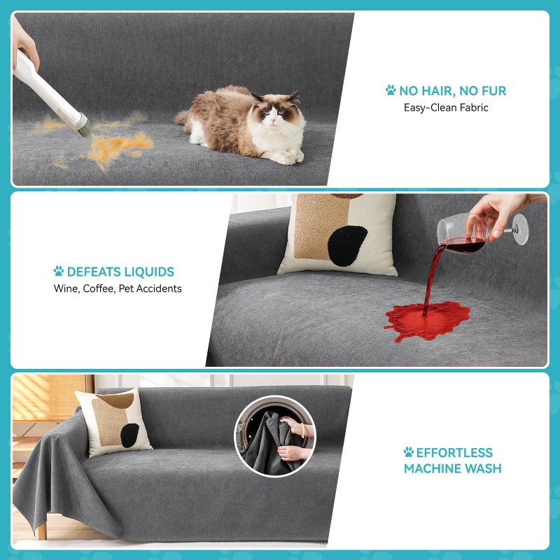 Warmstar Couch Protector from Cat Claws, Waterproof Couch Cover Anti Slip,Couch Cover 3 Cushion Sofa Washable,Anti-Scratch Pet Sofa Cover Heavy Duty,71"X118", Dark Grey - Image 4