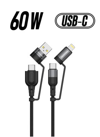 Moxedo 4 in 1 Charging Cable 60W Power Delivery Interchangeable USB-A/USB-C to USB-C/Lightning 1.2 Meters Braided Nylon Cable Compatible for Android/iPhone 15/14/13/12/11 Pro Max, iPad (Black) - pzsku/Z09CEB25FB5F3A26C5B1FZ/45/_/1738233647/10807e66-3671-4957-a873-0104a7c0952d
