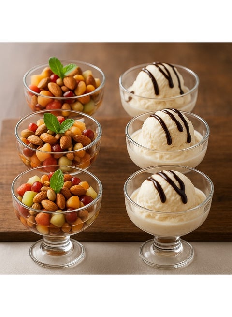 A set of 6-piece clear glass ice cream serving bowls Capacity 235 mm