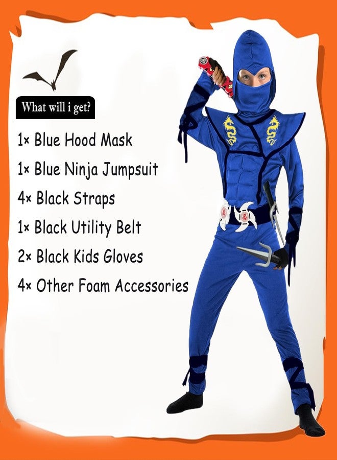 SATKULL Blue Ninja Costume for Kids Ninja Deluxe Costumes Set with Ninjas Accessories for Boy Dress Up(Kids-S-4T/5T Blue) - Image 3