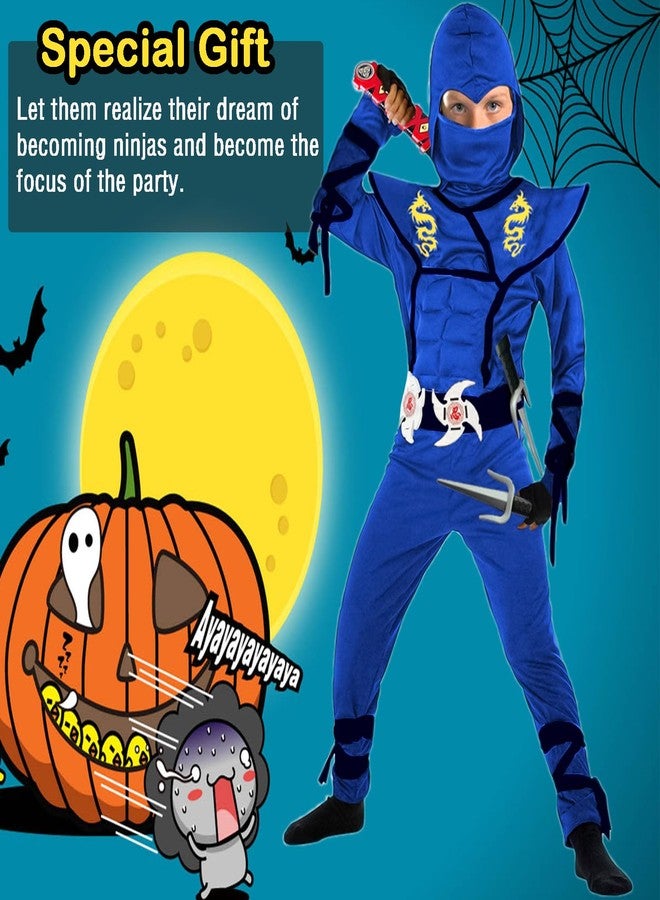 SATKULL Blue Ninja Costume for Kids Ninja Deluxe Costumes Set with Ninjas Accessories for Boy Dress Up(Kids-S-4T/5T Blue) - Image 2