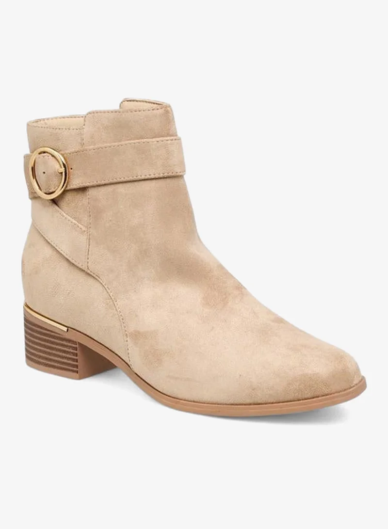 Flora Bella By Shoexpress BEIGE Solid Ankle Boots with Zip Closure for Women | Best Price UAE