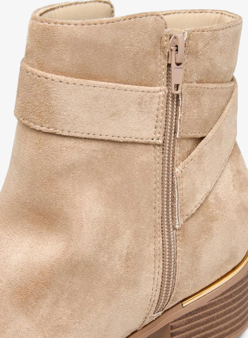Flora Bella By Shoexpress BEIGE Solid Ankle Boots with Zip Closure for Women | Best Price UAE