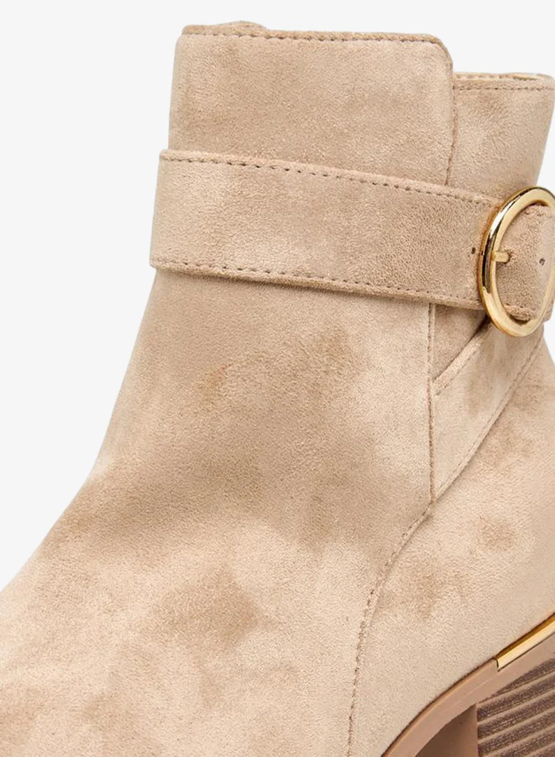 Flora Bella By Shoexpress BEIGE Solid Ankle Boots with Zip Closure for Women | Best Price UAE