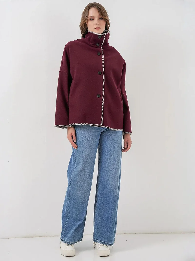 BIG DART BDART Textured Topstitch Detailed Jacket with Half Turtleneck