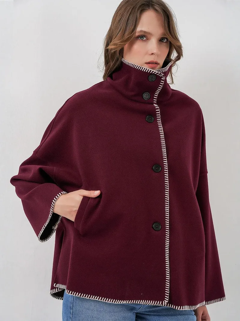 BIG DART BDART Textured Topstitch Detailed Jacket with Half Turtleneck