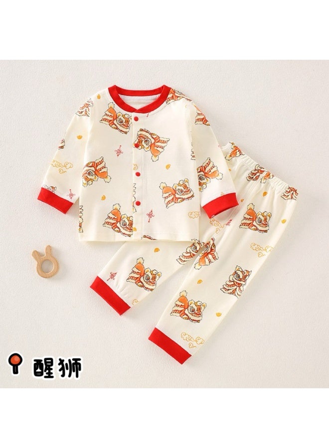 Baby Autumn Clothing Set Spring And Autumn Pure Cotton Newborn Cardigan Clothes Underwear Class A Seamless Split Pajamas