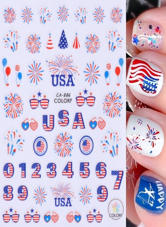 BYJKYEN 10 Sheets 4th of July Nail Art Stickers Patriotic Nail Decals 3D Self-Adhesive American Flag Independence Day Flame Butterfly Heart Nail Design Sticker Memorial Day Nail Decals for Holiday Nails - Image 5