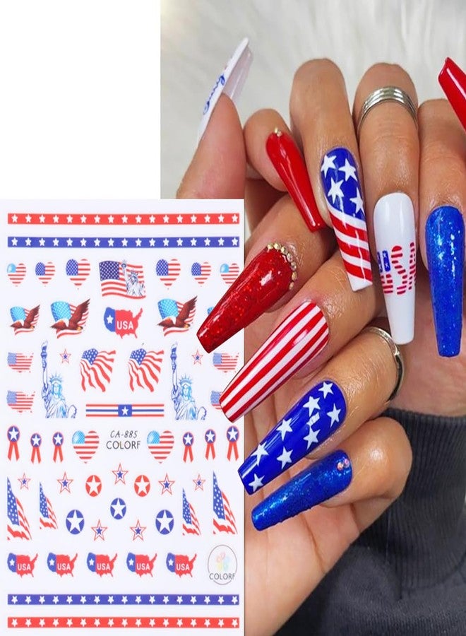 BYJKYEN 10 Sheets 4th of July Nail Art Stickers Patriotic Nail Decals 3D Self-Adhesive American Flag Independence Day Flame Butterfly Heart Nail Design Sticker Memorial Day Nail Decals for Holiday Nails - Image 4