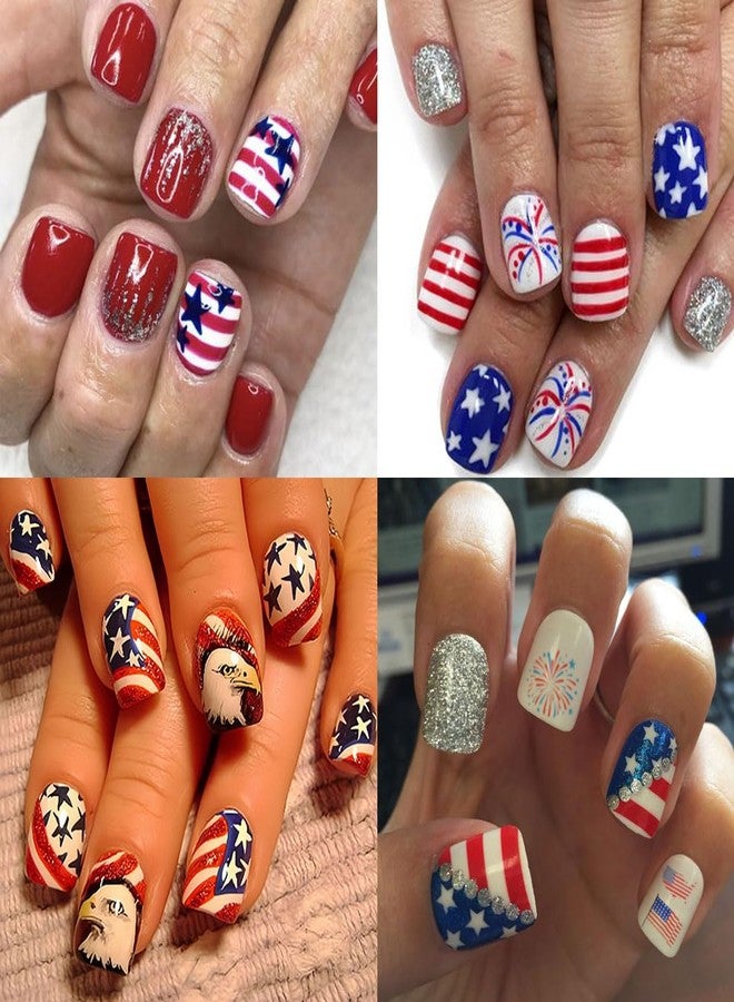 BYJKYEN 10 Sheets 4th of July Nail Art Stickers Patriotic Nail Decals 3D Self-Adhesive American Flag Independence Day Flame Butterfly Heart Nail Design Sticker Memorial Day Nail Decals for Holiday Nails - Image 2