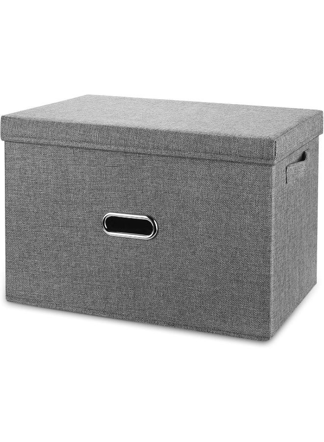 Valease Linen Fabric Collapsible Storage Bins with Removable Lids and Handles, Washable Storage Box Containers Baskets Cube with Cover for Bedroom, Closet, Office, Living Room, Nursery (Grey, Medium) - Image 1