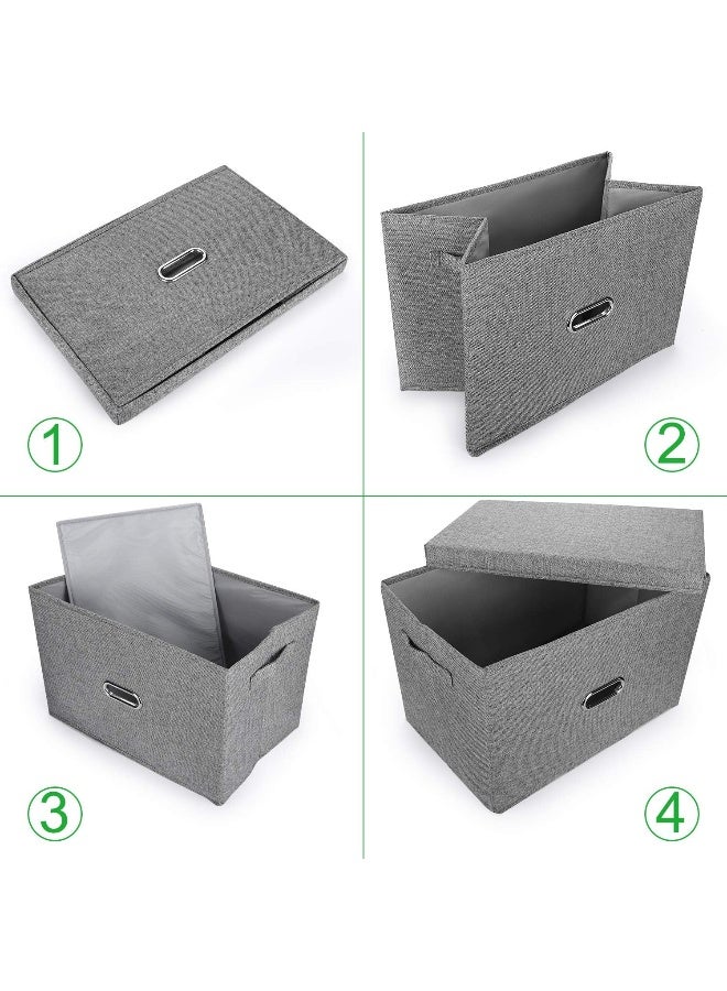 Valease Linen Fabric Collapsible Storage Bins with Removable Lids and Handles, Washable Storage Box Containers Baskets Cube with Cover for Bedroom, Closet, Office, Living Room, Nursery (Grey, Medium) - Image 3