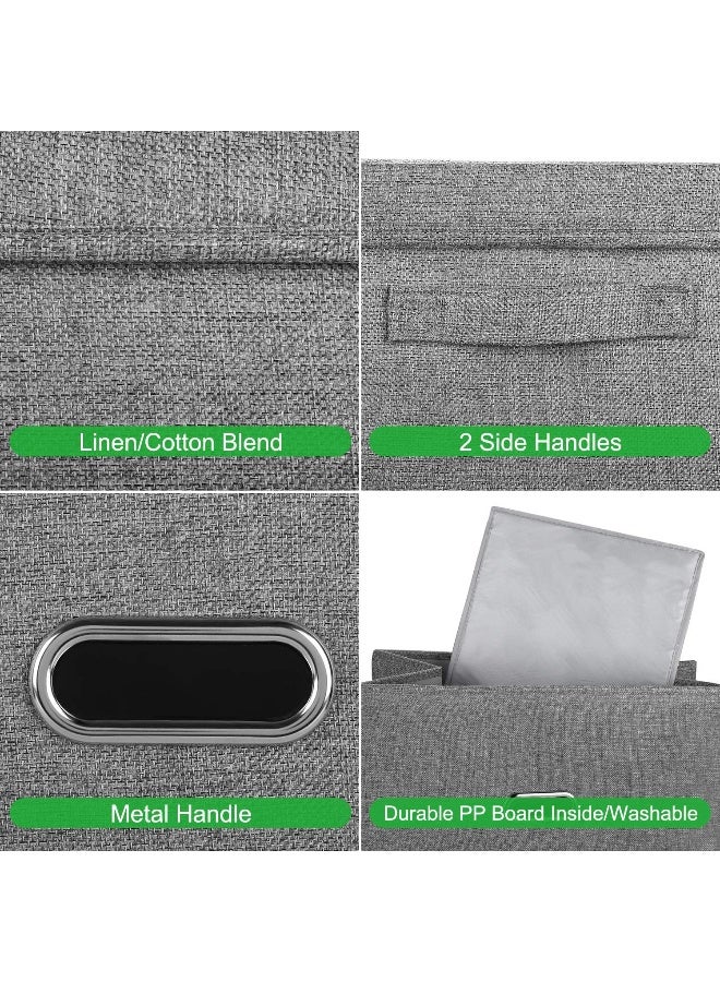 Valease Linen Fabric Collapsible Storage Bins with Removable Lids and Handles, Washable Storage Box Containers Baskets Cube with Cover for Bedroom, Closet, Office, Living Room, Nursery (Grey, Medium) - Image 2