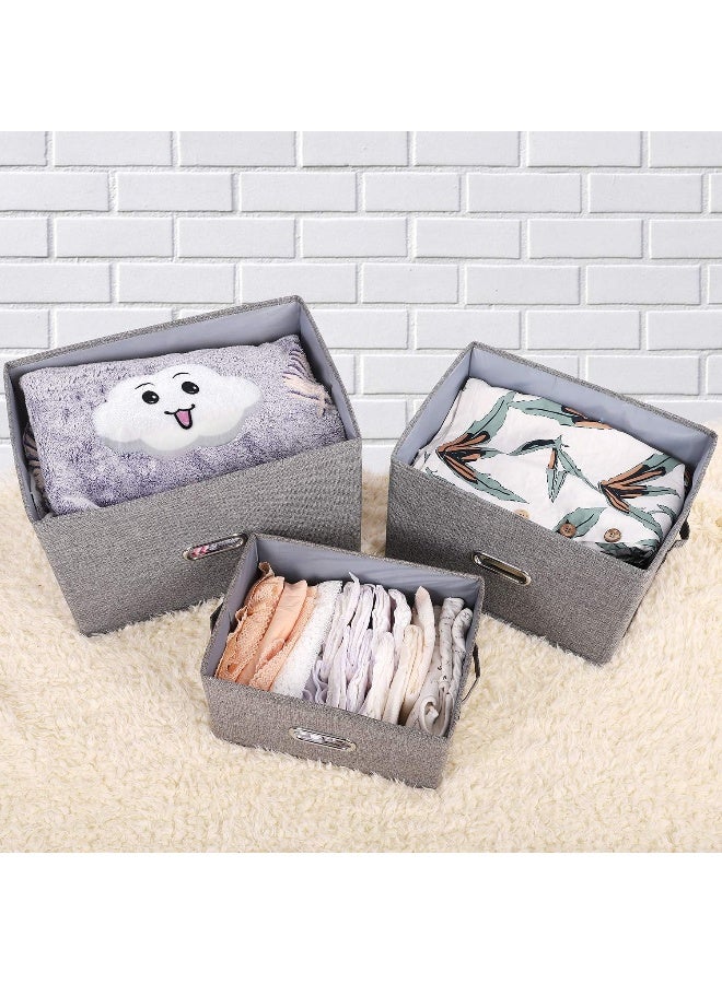Valease Linen Fabric Collapsible Storage Bins with Removable Lids and Handles, Washable Storage Box Containers Baskets Cube with Cover for Bedroom, Closet, Office, Living Room, Nursery (Grey, Medium) - Image 4